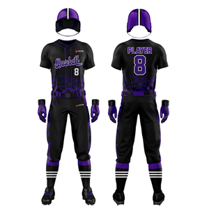 Custom Baseball V-Neck Uniform - Purple & Black - Stripes Style