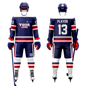Custom Sublimated Hockey Uniform with Full Arm & Side Inserts - Blue & Red