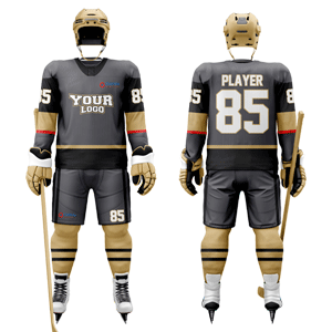 Custom Sublimated Hockey Uniform with Full Arm & Side Inserts - Golden & Black