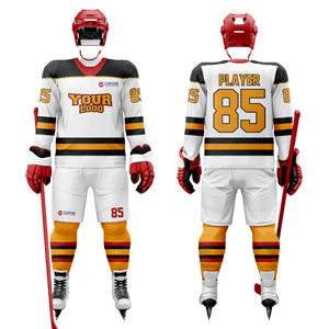 Custom Sublimated Hockey Uniform with Full Arm & Side Inserts - Yellow & White