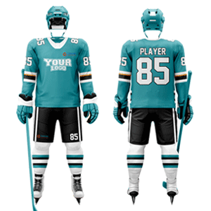 Custom Sublimated Hockey Uniform with Full Arm & Side Inserts -  Turquoise Green