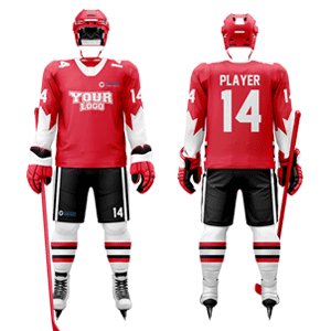 Custom Sublimated Hockey Uniform with Full Arm & Side Inserts - Red & Black