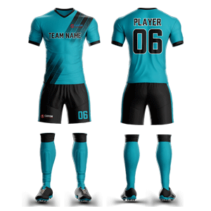 Custom Sublimated Soccer V-Neck Uniform - Aqua Marine & Black