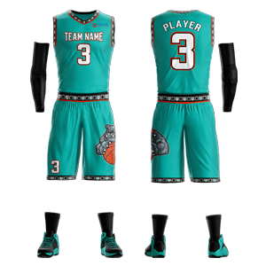 Custom Basketball V-Neck Uniform - Sea Green & Black - Bulldog Style