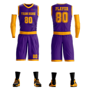 Custom Basketball V-Neck Uniform - Purple and Yellow - Plain Style