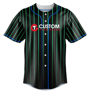 Full Button Custom Baseball Short Sleeve Jersey - Green Stripes Style