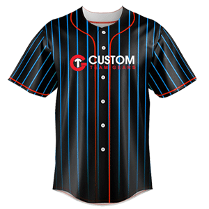Full Button Custom Baseball Short Sleeve Jersey - Blue Stripes Style