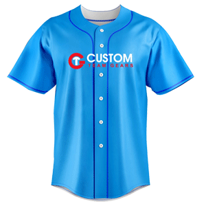 Full Button Custom Sky Blue Baseball Short Sleeve Jersey